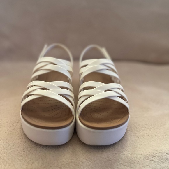 CROCS White Tan Wedge Sandals with Cushioned Footbed - Picture 5 of 13